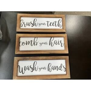 HOME DECOR 3 PRINTED LINEN BATHROOM RULES WALL ART
